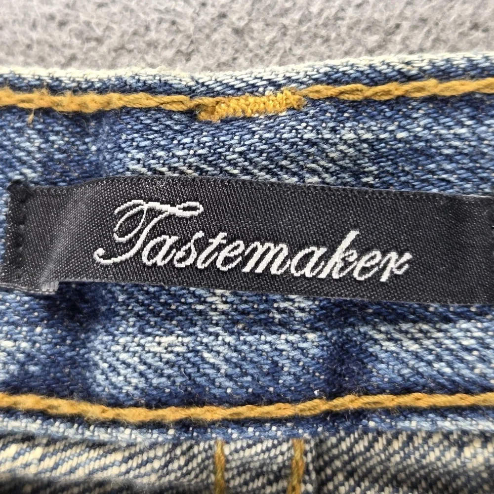Selvedge Jeans Womens Blue Thrashed Patchwork Plaid Whiskers Studded‎ Fits 27x30